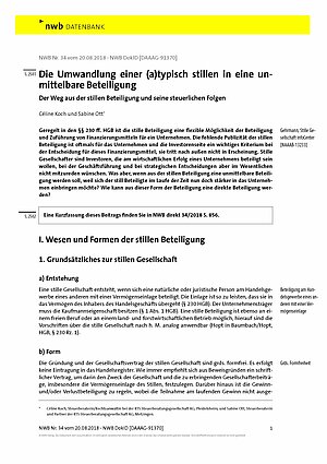 Fachartikel Celine Koch Sabine Ott Umwandlung einer atypisch stillen Beteiligung