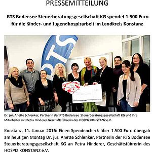 Pressemitteilung-RTS-Bodensee-Konstanz-spendet-an-HOSPIZ-KONSTANZ Zeitungsartikel RTS Konstanz Spende Hospiz