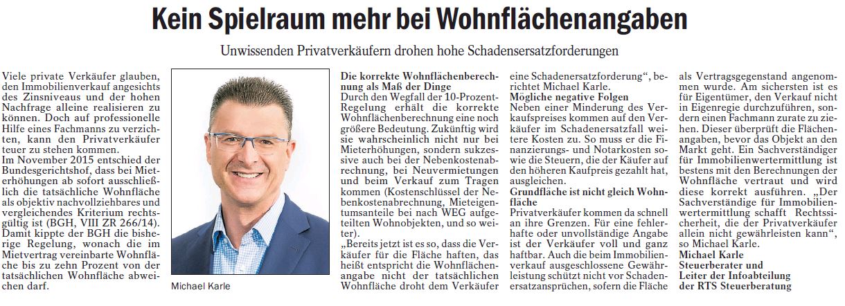 RTS Steuerberatung, Steuerberater, Michael Karle, Wohnflächenangaben